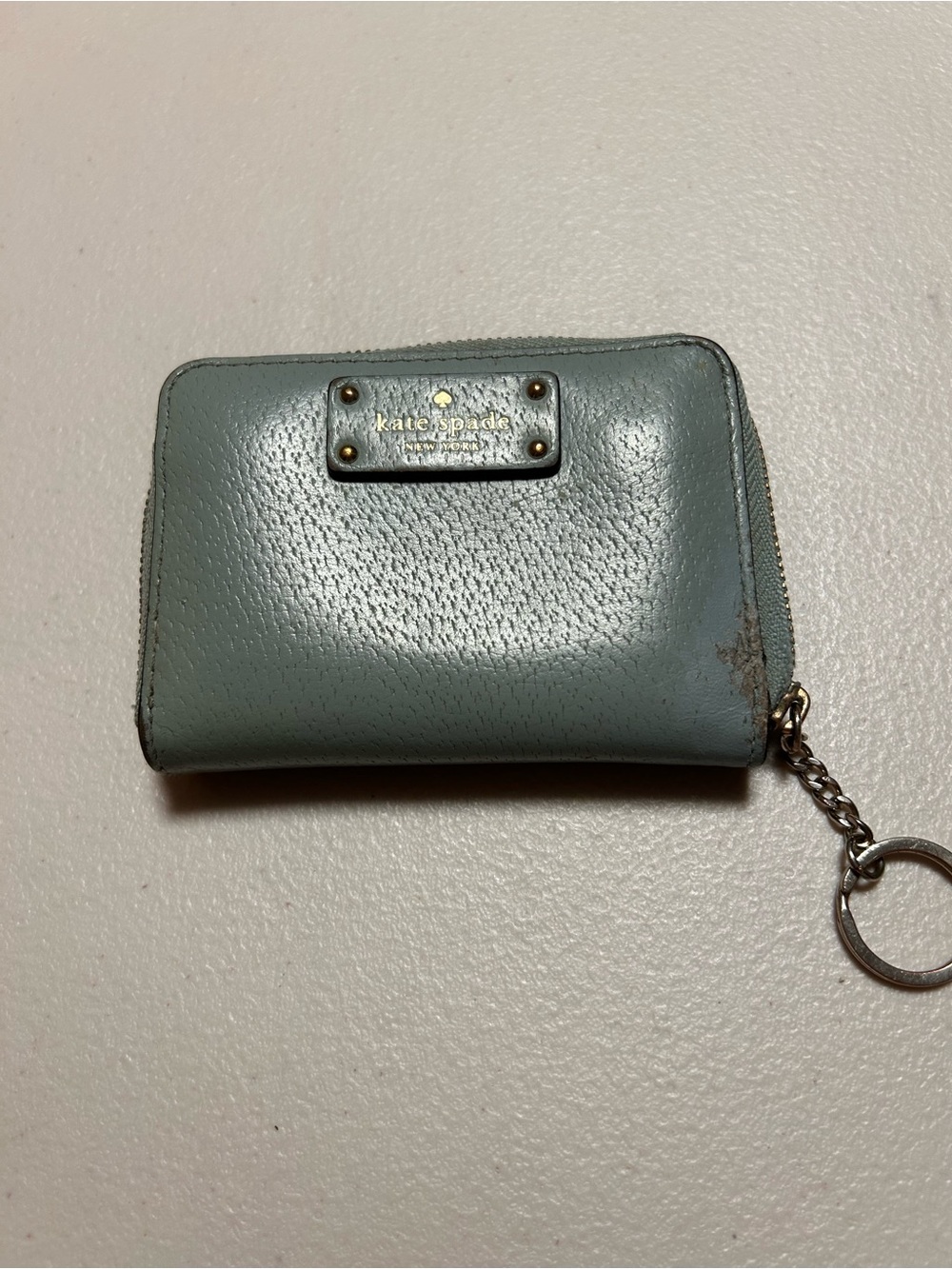 kate spade New York Powder Blue Leather Zip Key Card Wallet -FLAWS